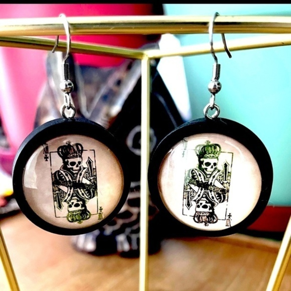 Skeleton Playing Card Earrings, Halloween, Macabre, NWT, Unworn, Handmade
